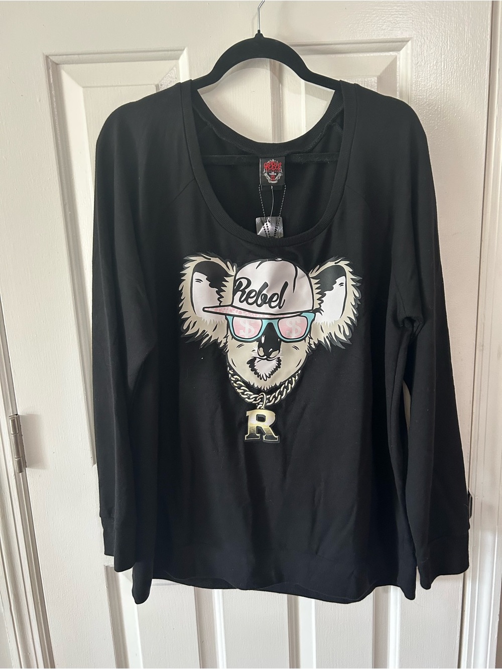 torrid Black Long-Sleeve Kids Top with Koala 'Rebel' Graphic